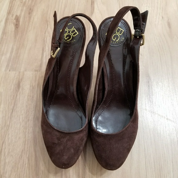 BCBGeneration Brown Suede Platform Slingback Heels - Picture 7 of 7